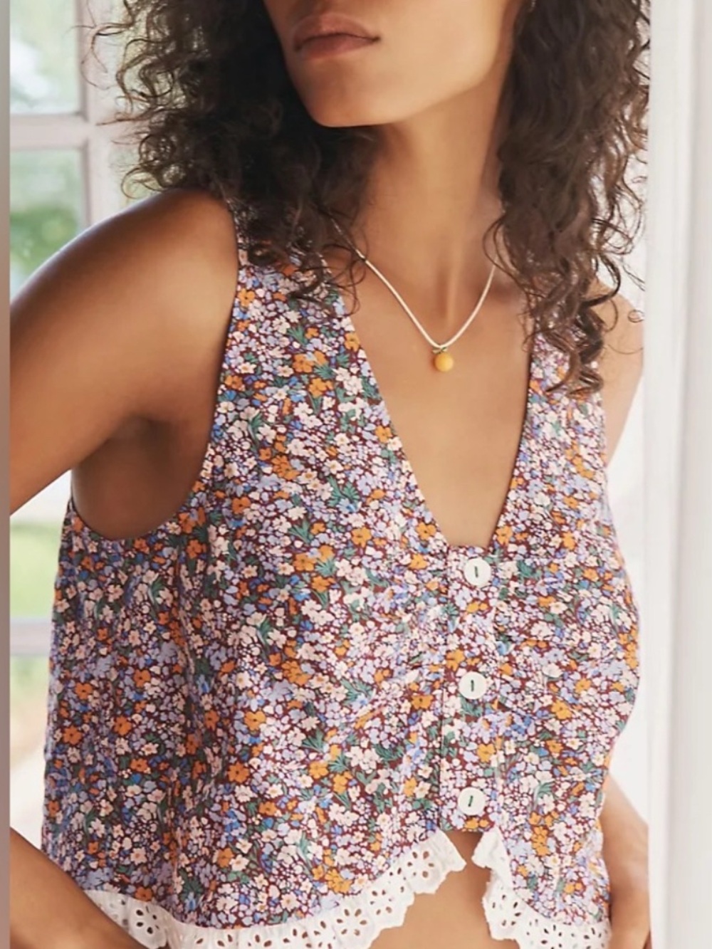 Anthropologie Women’s Multicolor Floral Crop Vest XL Top - Picture 8 of 8